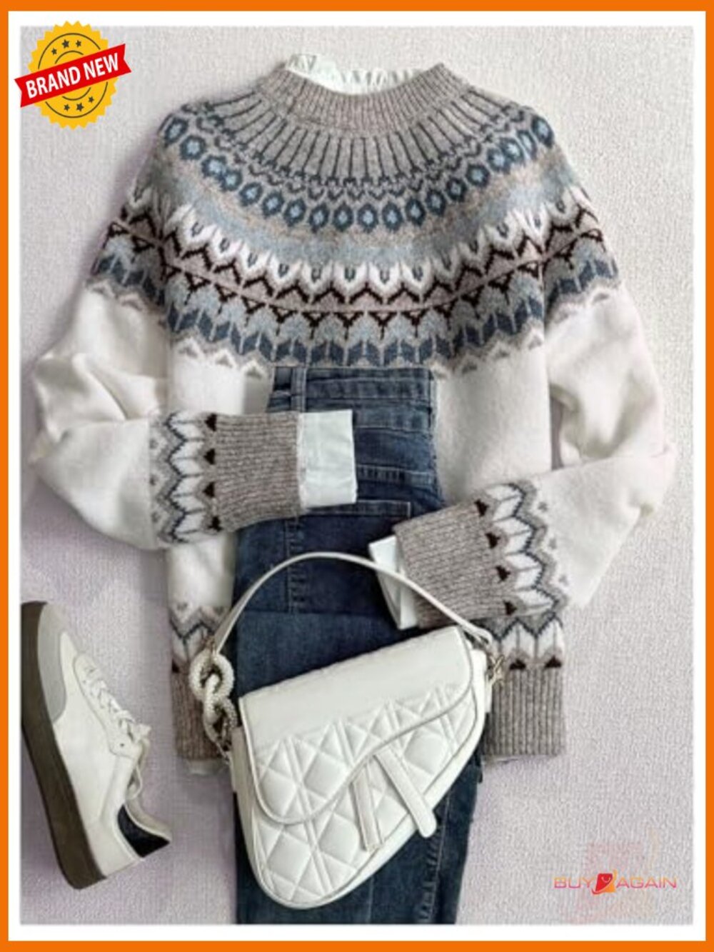 Striped Graphic Fall Sweater Crew Neck Long Sleeve Knitwear Pullover - Picture 5 of 5